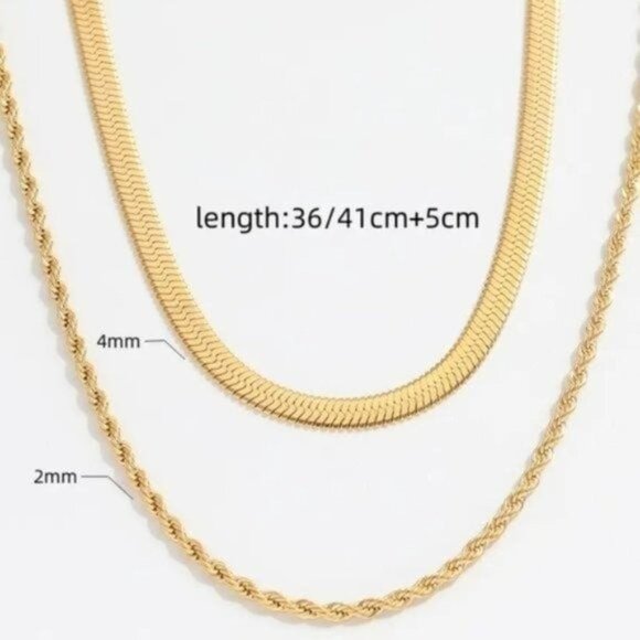 Necklace Layered Gold Herringbone & Gold Rope Chain Necklace WATERPROOF gold - Picture 13 of 14